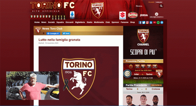 Torre Annunziata - Morte di Antonio Amura, la società calcio FC Torino lo ricorda sulla sua pagina ufficiale