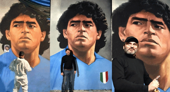 Boscotrecase - Piazza Sant'Anna, dipinto di tre metri di Diego Maradona