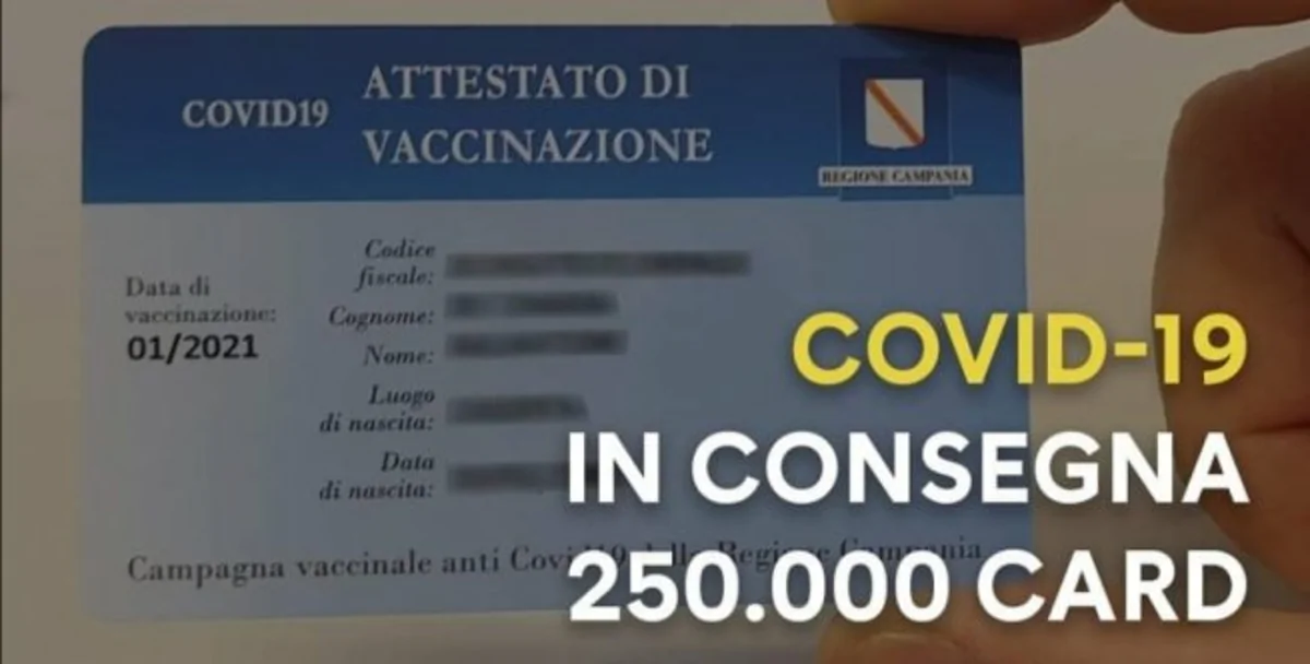 Coronavirus Campania, consegna di 250mila card di avvenuta vaccinazione
