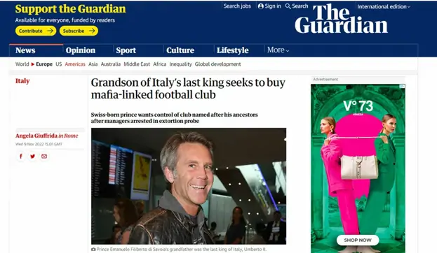 Emanuele Filiberto: "Acquisto il Savoia". La notizia finisce su The Guardian
