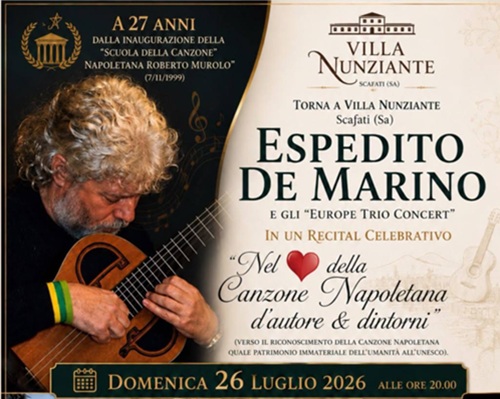 Scafati, Villa Nunziante celebra la canzone napoletana con Espedito De Marino